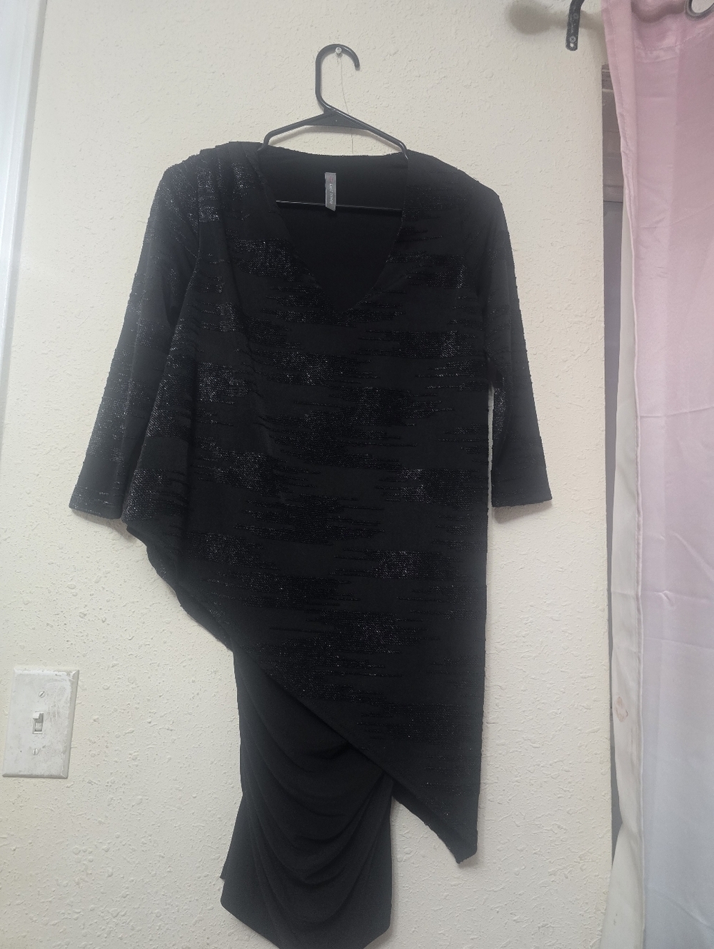 Last Tango Black Asymmetrical V-Neck Draped Dress